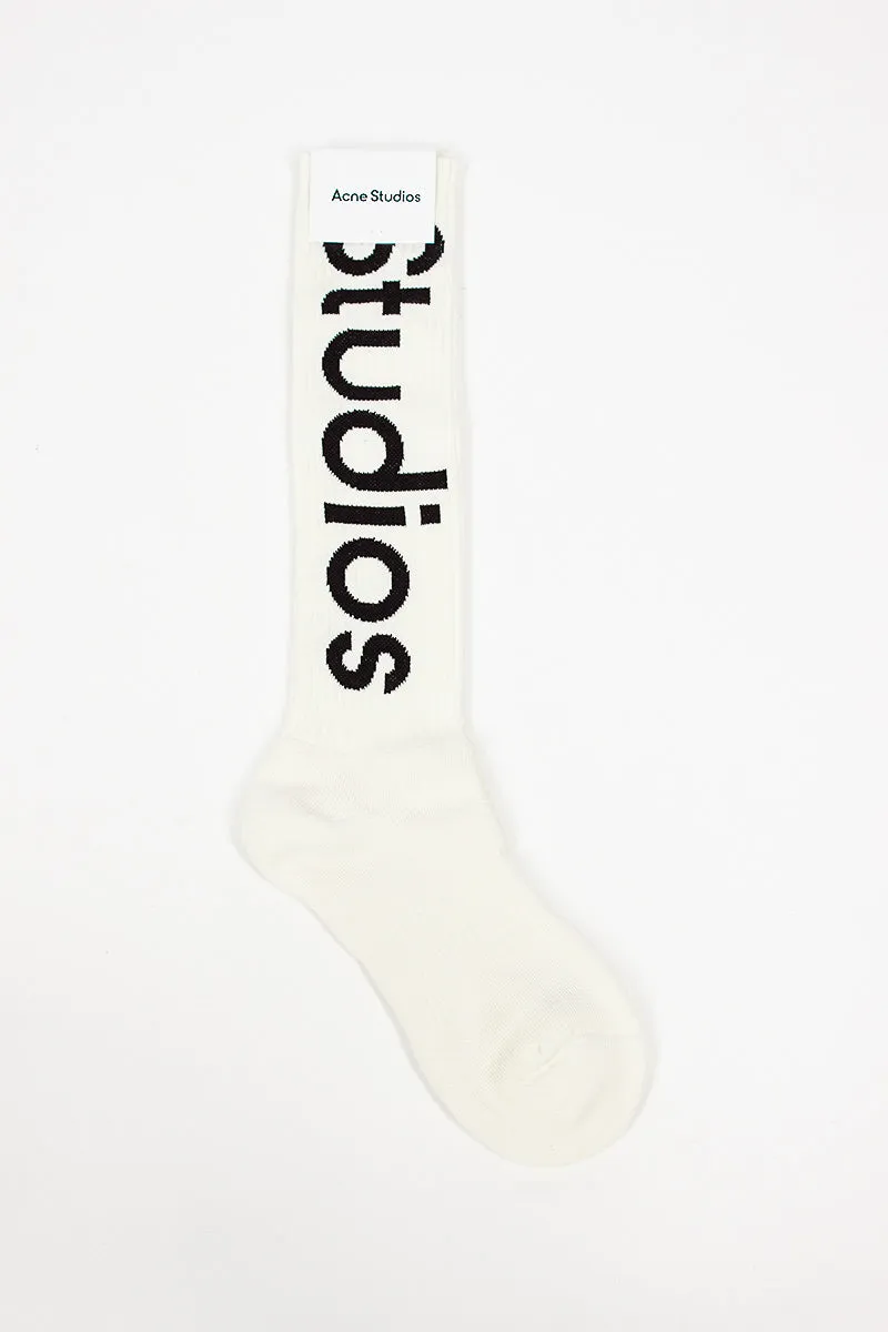 Jacquard Logo Knee High Socks White