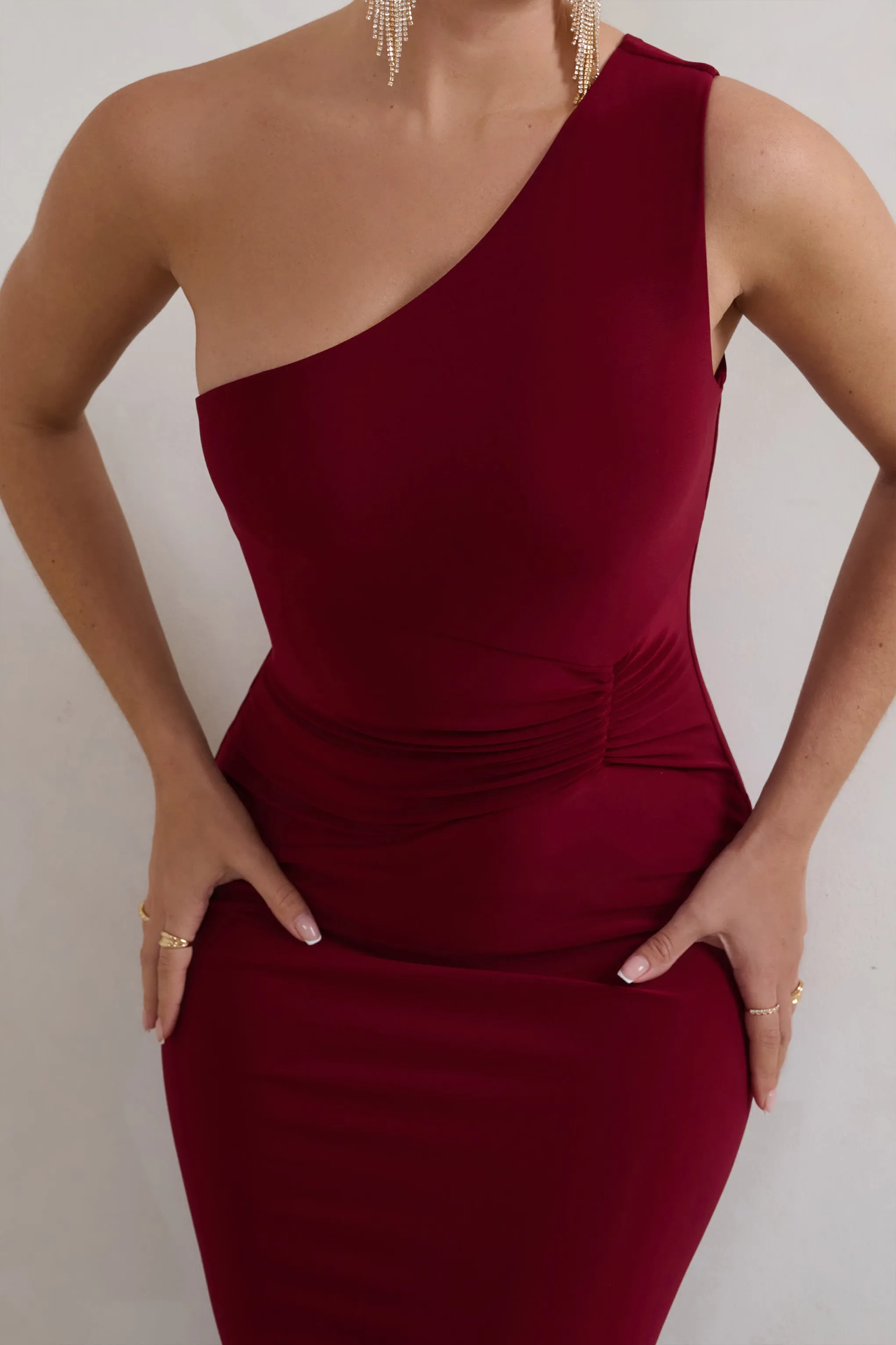 Kary | Berry One Shoulder Thigh Split Maxi Dress