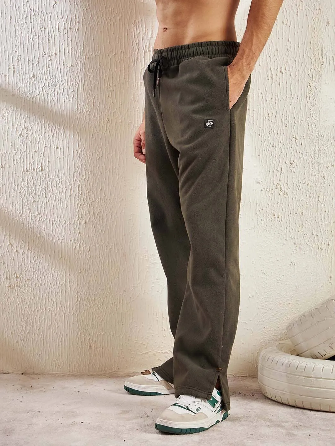 Khaki Polar Fleece Boot Cut Joggers