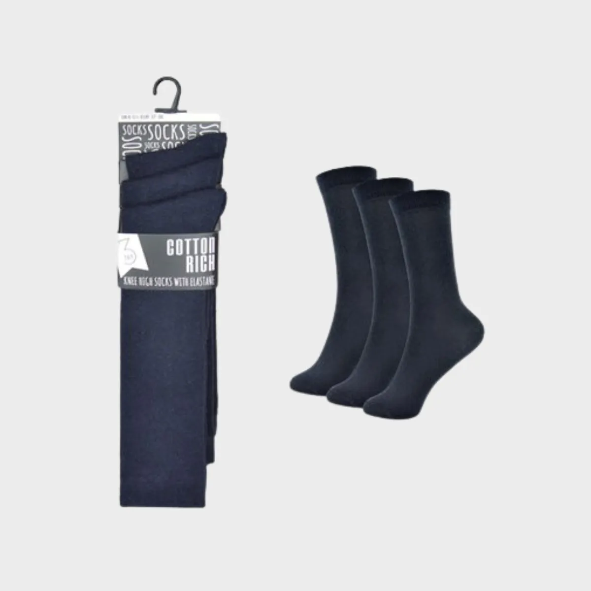 Kids 3 Pack Navy Knee High Socks