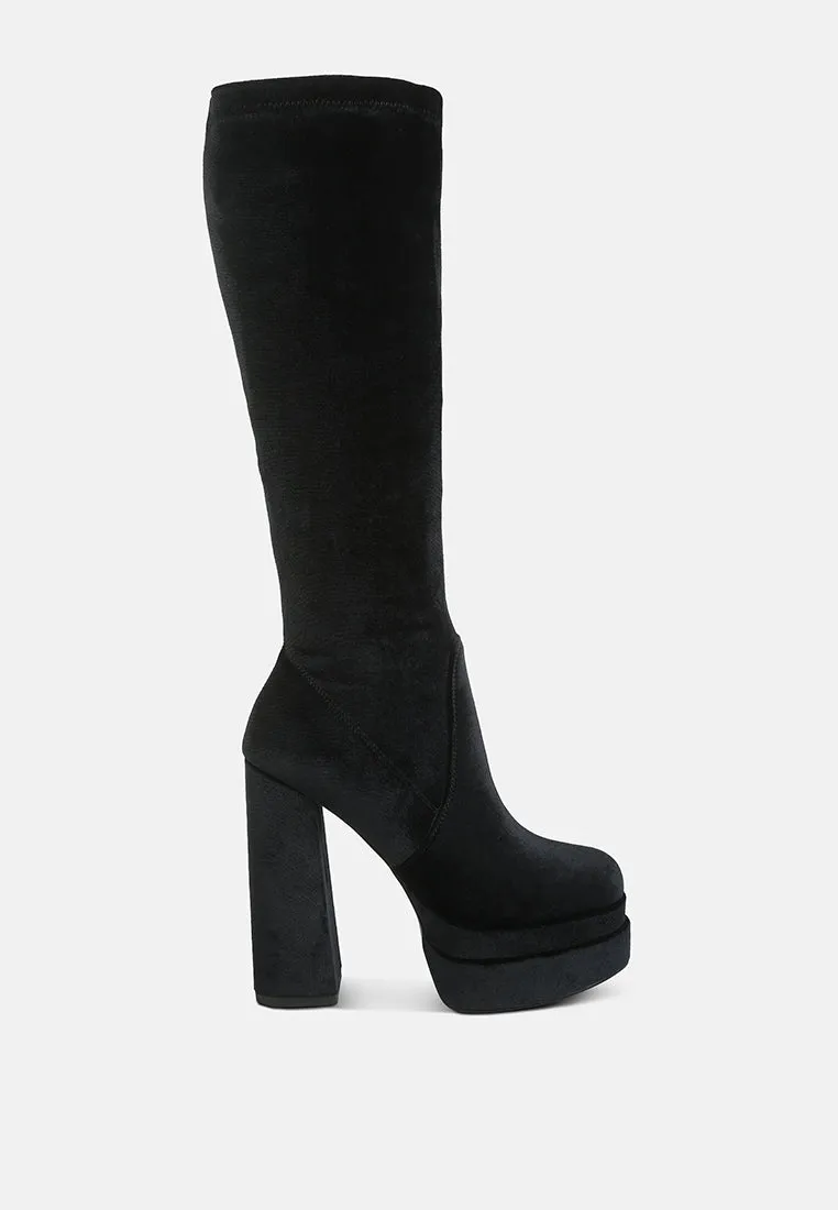 Lazuli High Block Heel Velvet Boot