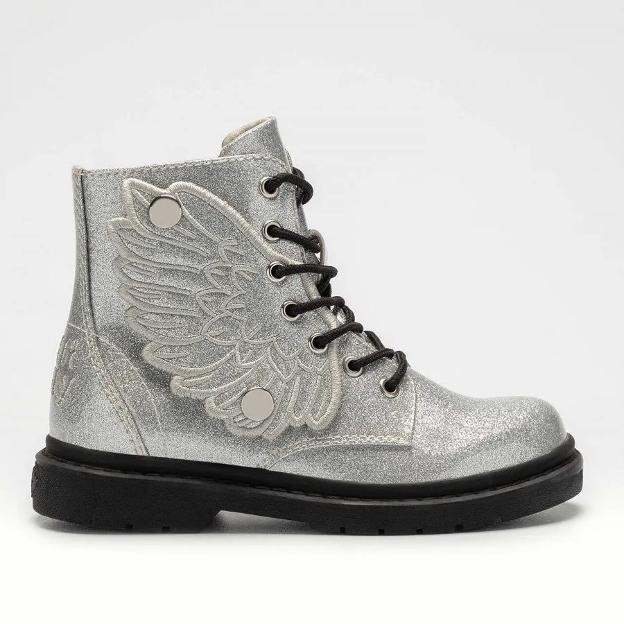 Lelli Kelly Argento Silver Glitter Boot Patent Short LK4544 Bling Fairy Wing Boot Ankle Girls SALE