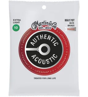 Martin MA170T 80/20 Authentic Acoustic Strings Extra Light Treated 10-47