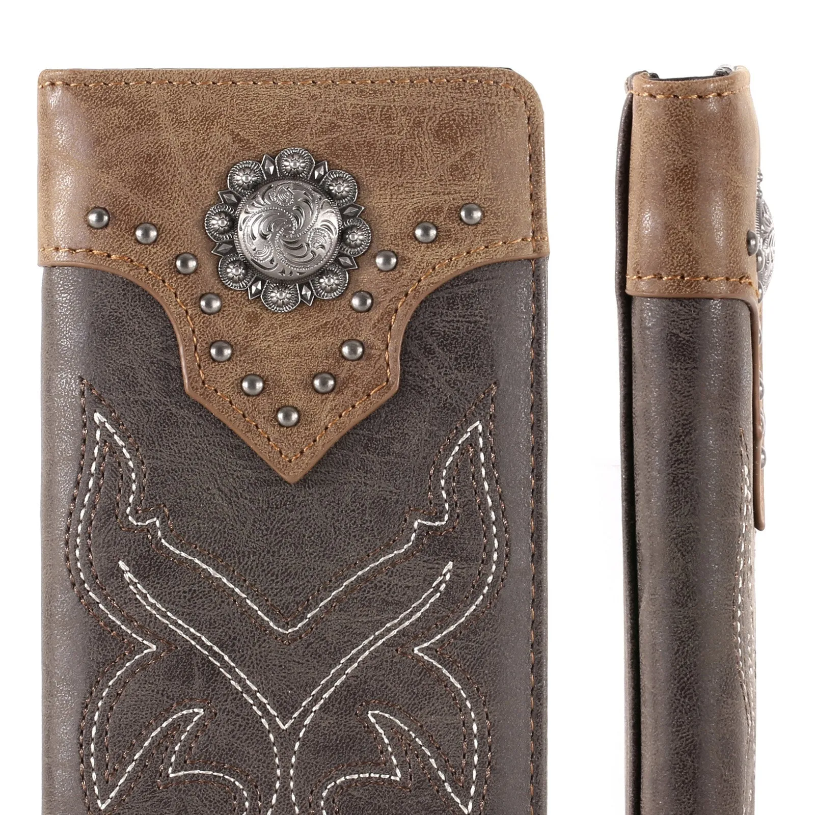 MW-614  Embroidered Boot Scroll Men's Bifold Long PU Leather Wallet