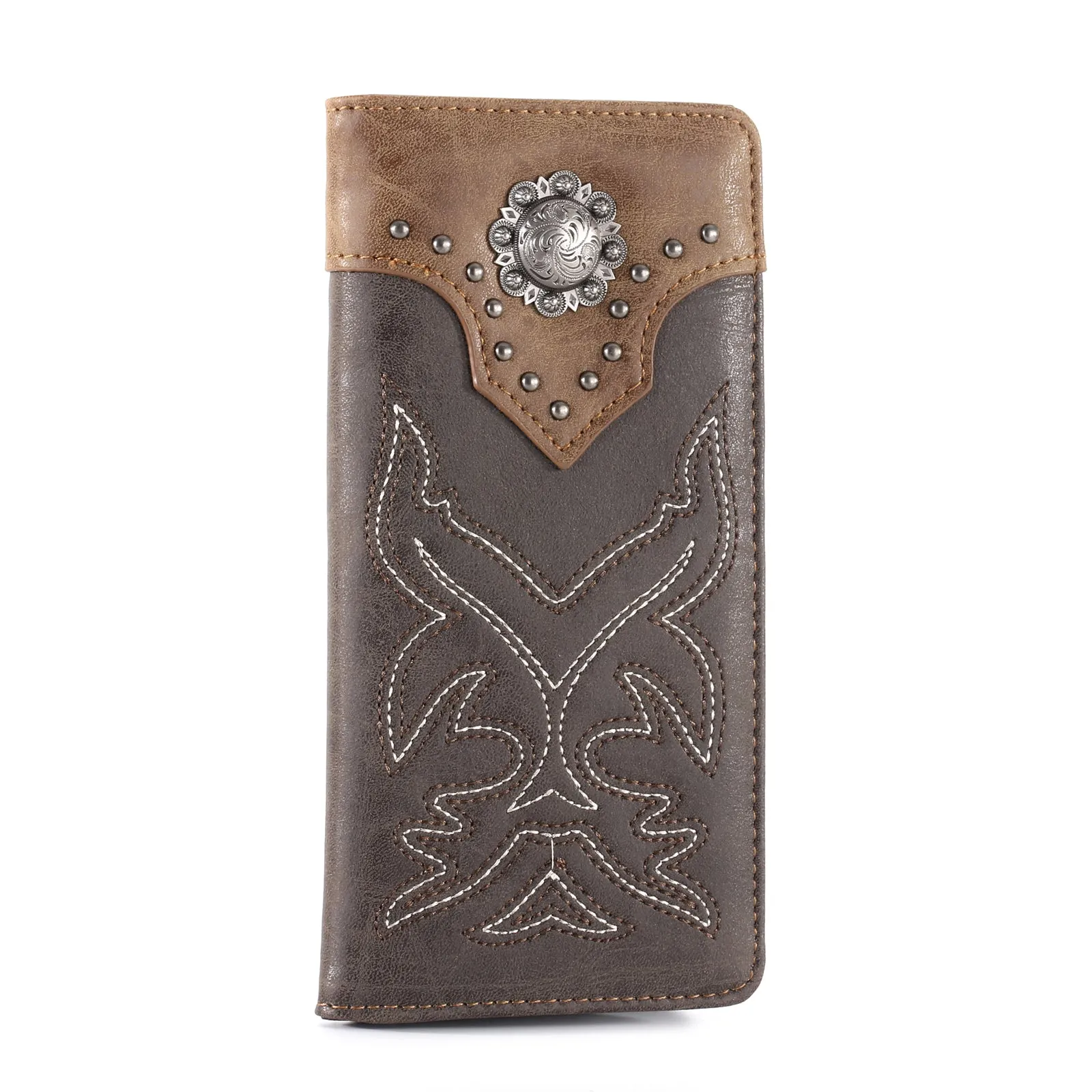 MW-614  Embroidered Boot Scroll Men's Bifold Long PU Leather Wallet