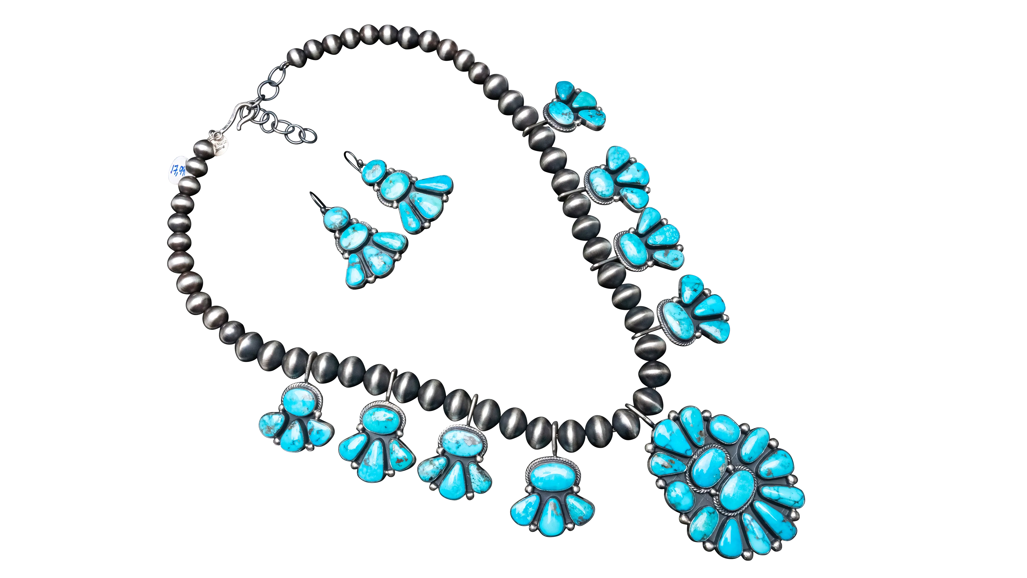 Natural Morenci Turquoise Squash Blossom & Earring Set | Andy Martin