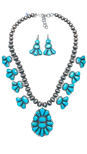 Natural Morenci Turquoise Squash Blossom & Earring Set | Andy Martin