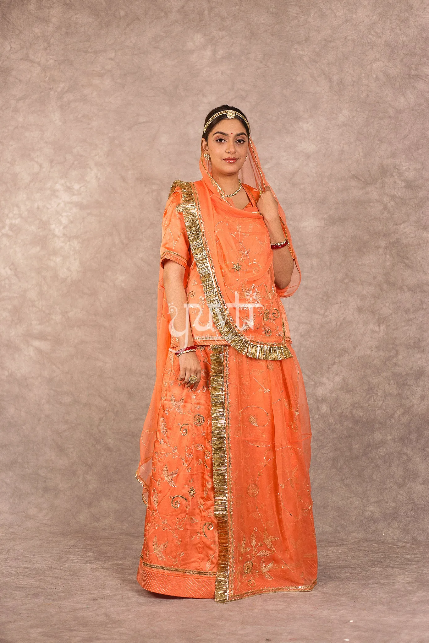 Orange Aari Sequins work Poshak