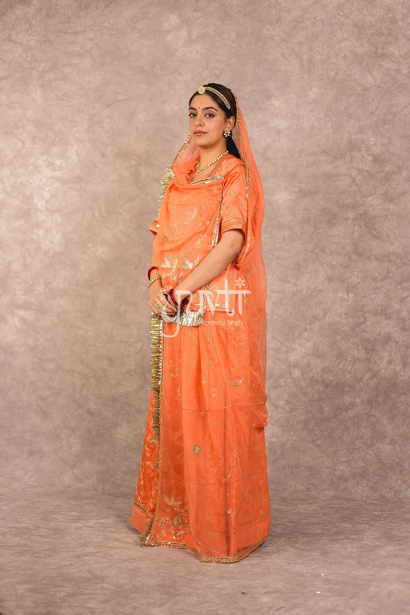 Orange Aari Sequins work Poshak