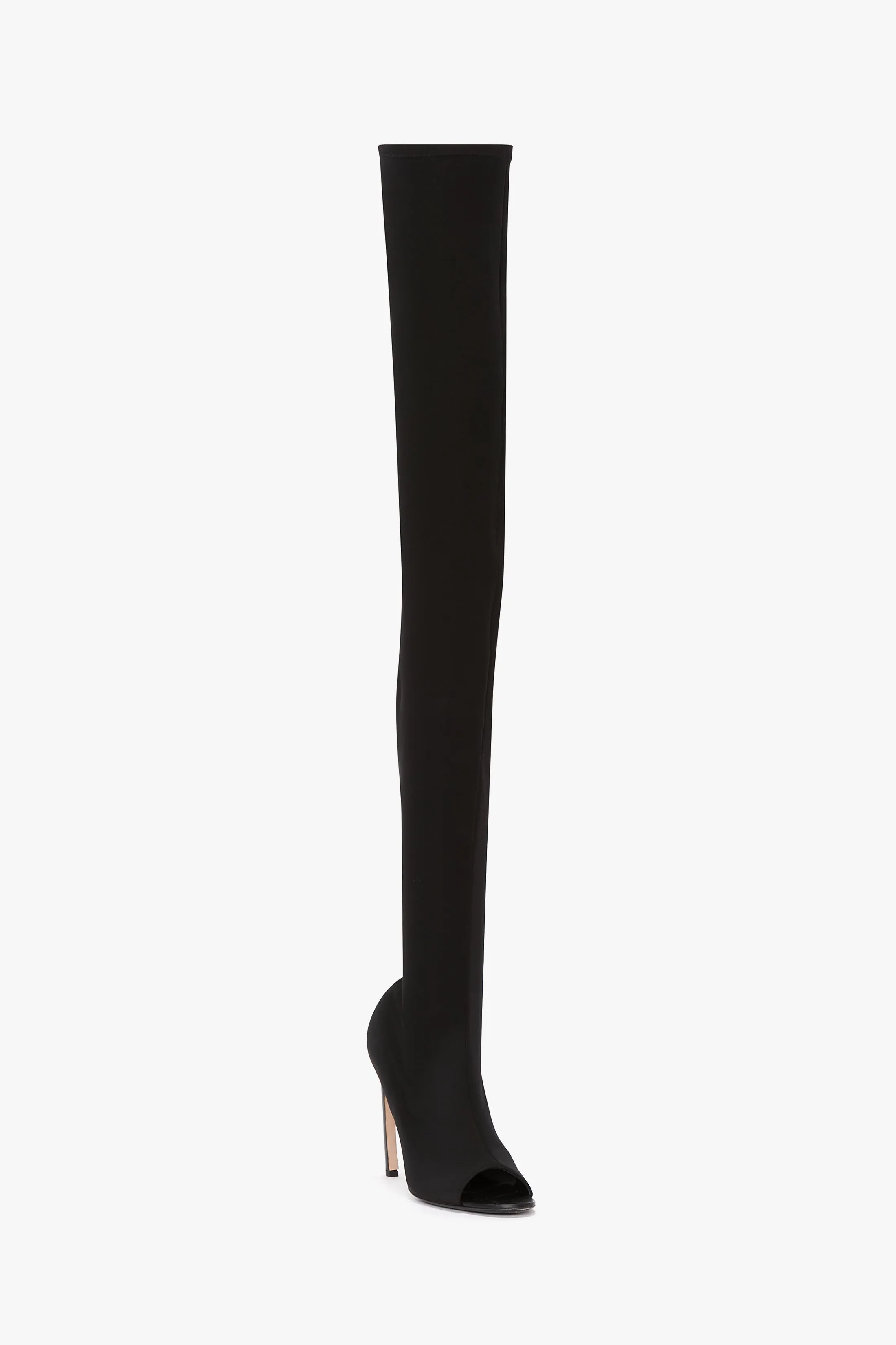 Peep Toe Stretch Jersey Boot In Black