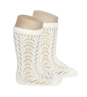 Perle Openwork Crochet Knee-High Socks (more colors available)