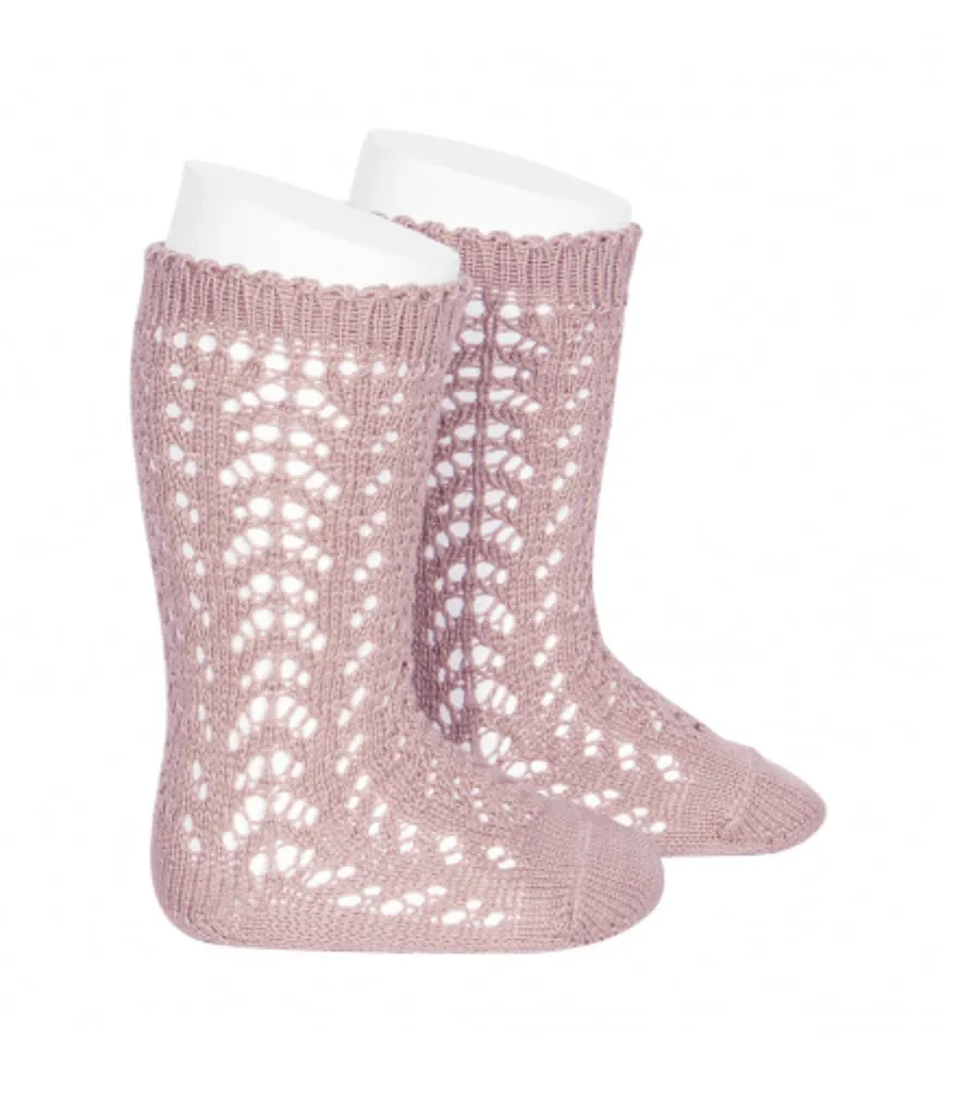 Perle Openwork Crochet Knee-High Socks (more colors available)