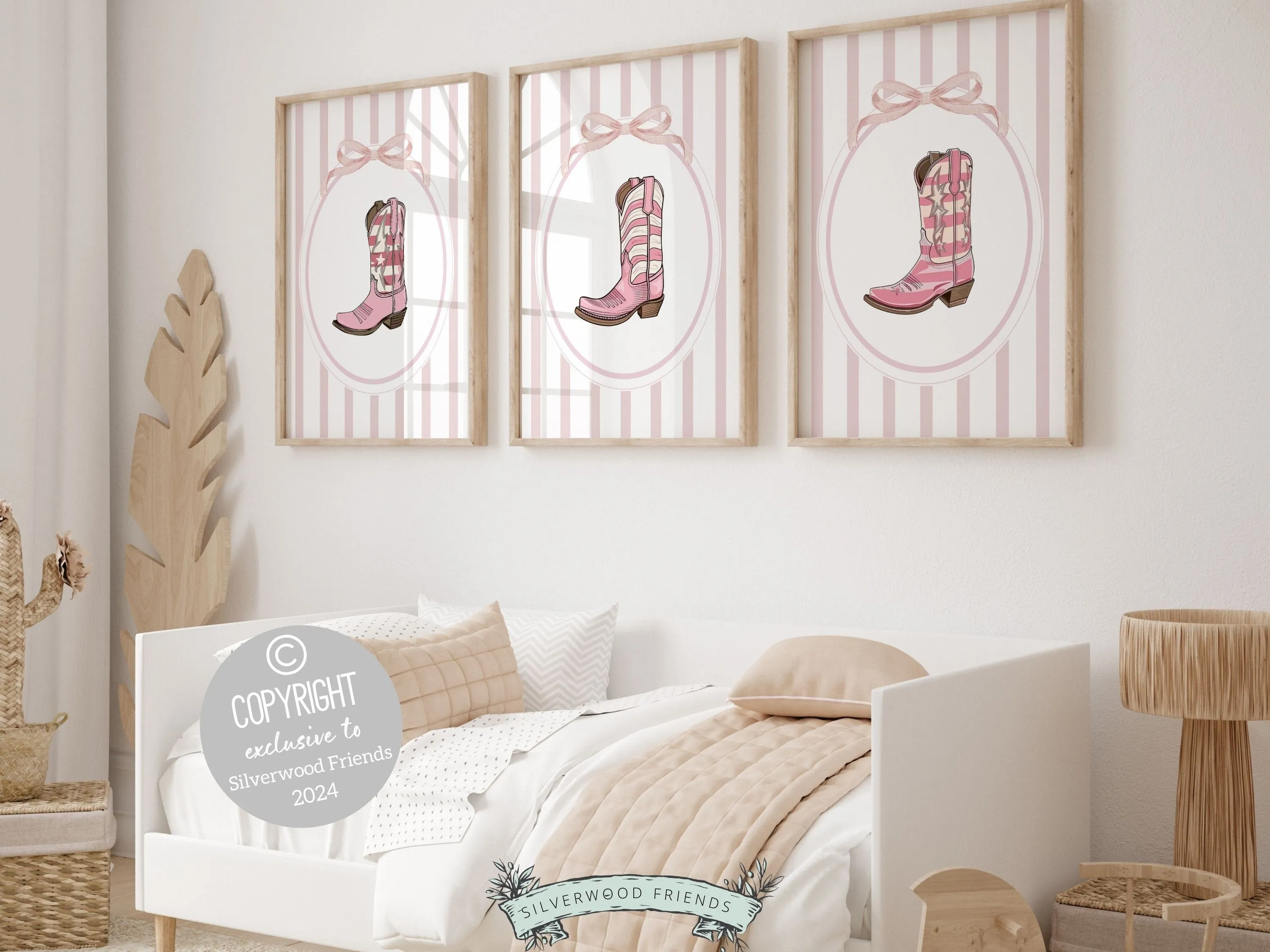 Pink Coquette Cowgirl Boot Prints - Set of 3