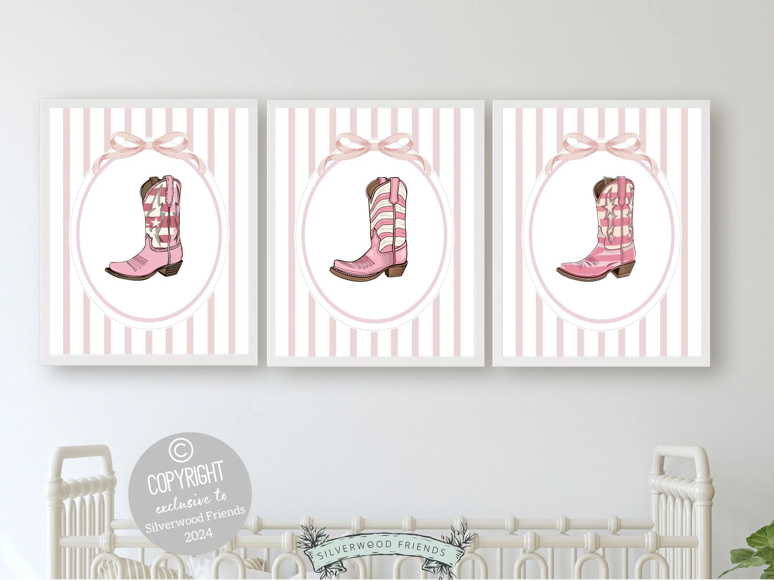 Pink Coquette Cowgirl Boot Prints - Set of 3