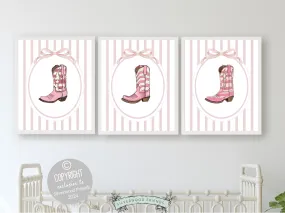 Pink Coquette Cowgirl Boot Prints - Set of 3