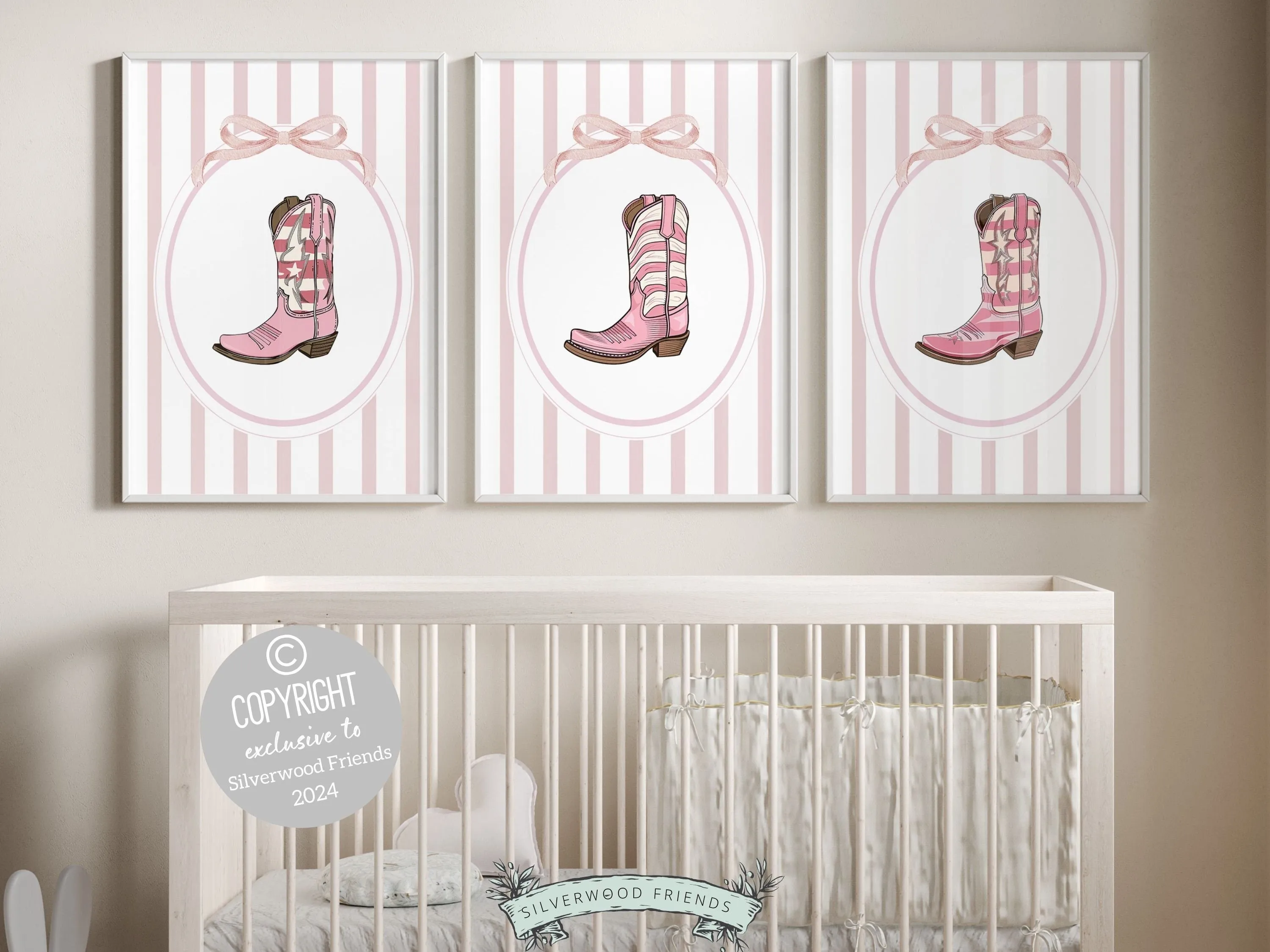 Pink Coquette Cowgirl Boot Prints - Set of 3