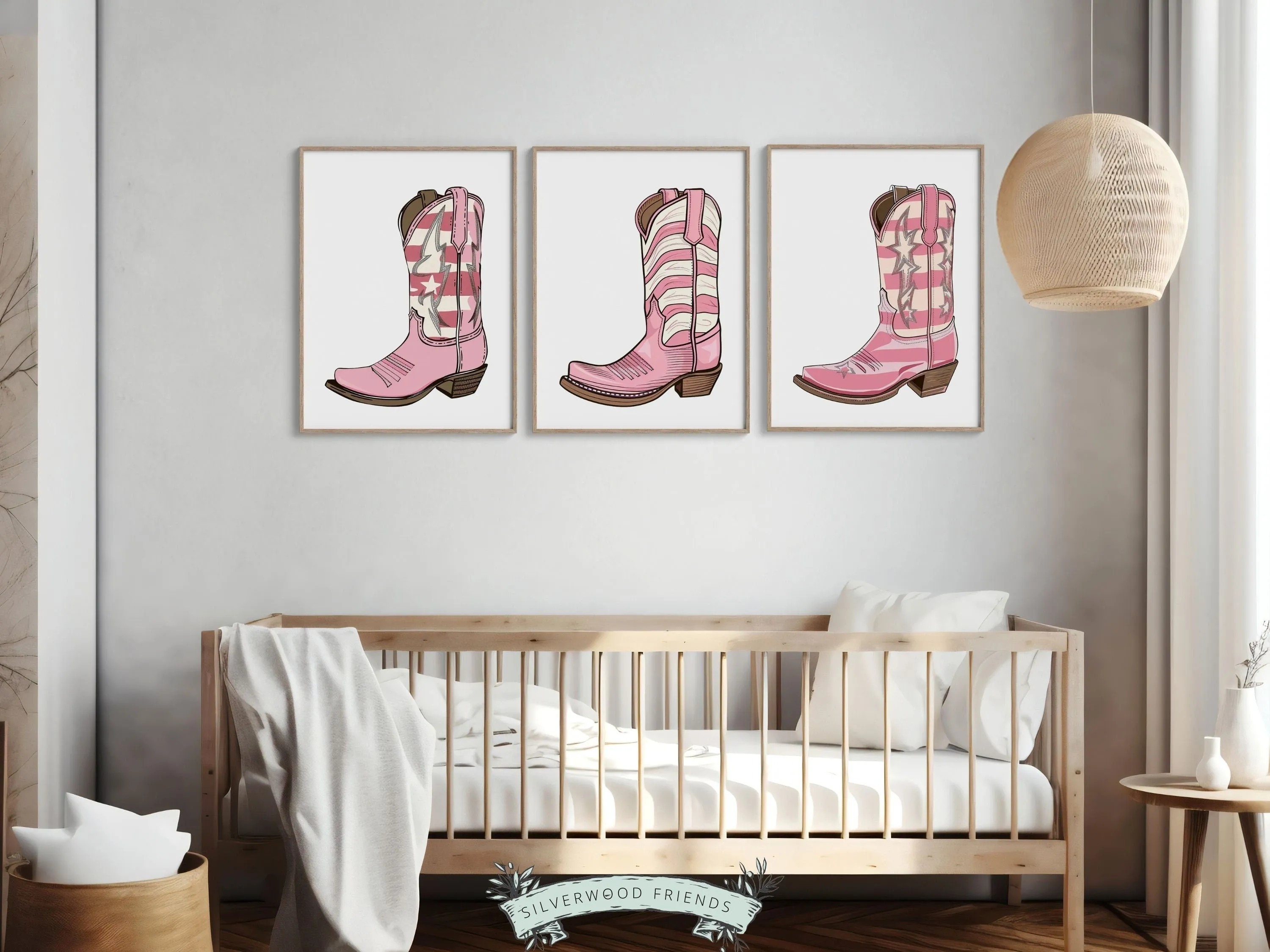 Pink Cowgirl Boot Prints - Set of 3