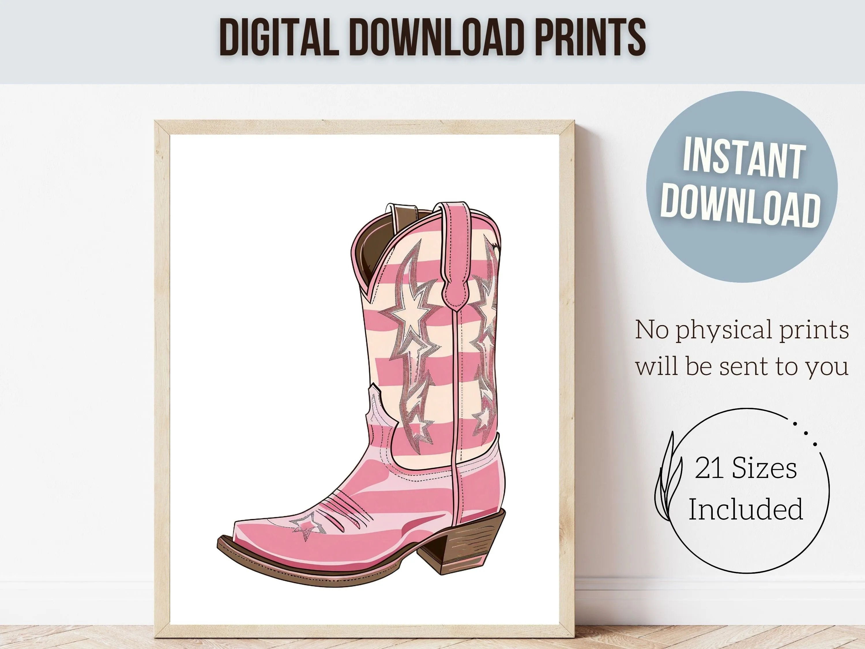 Pink Cowgirl Boot Prints - Set of 3