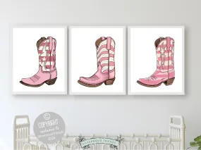 Pink Cowgirl Boot Prints - Set of 3