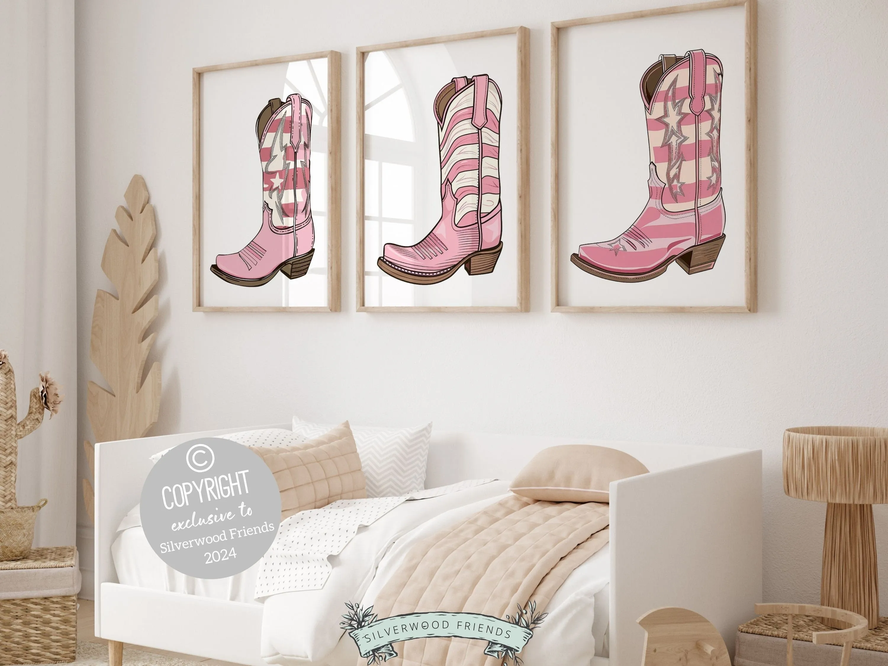 Pink Cowgirl Boot Prints - Set of 3