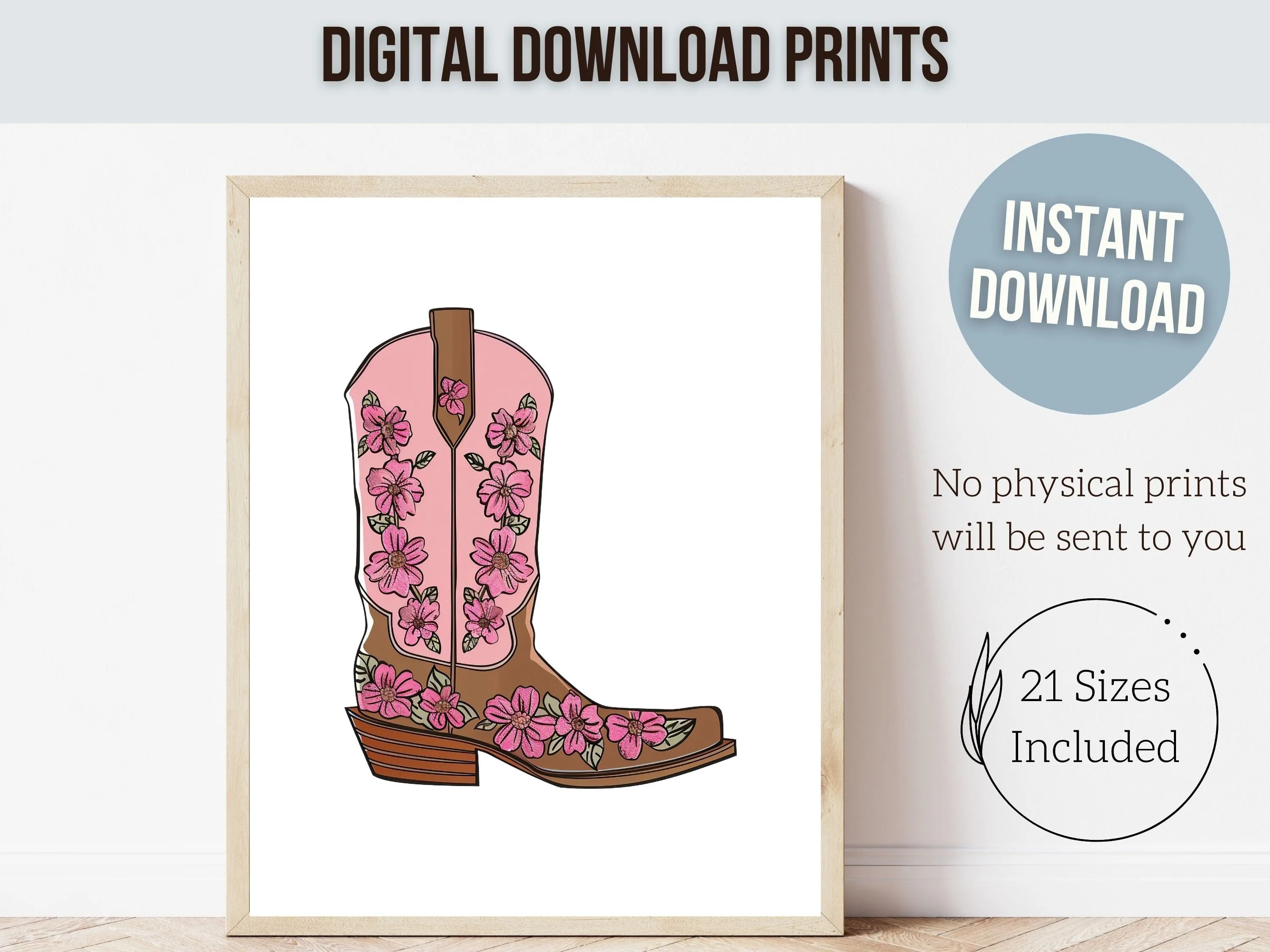 Pink Floral Cowgirl Boot Prints - Set of 6