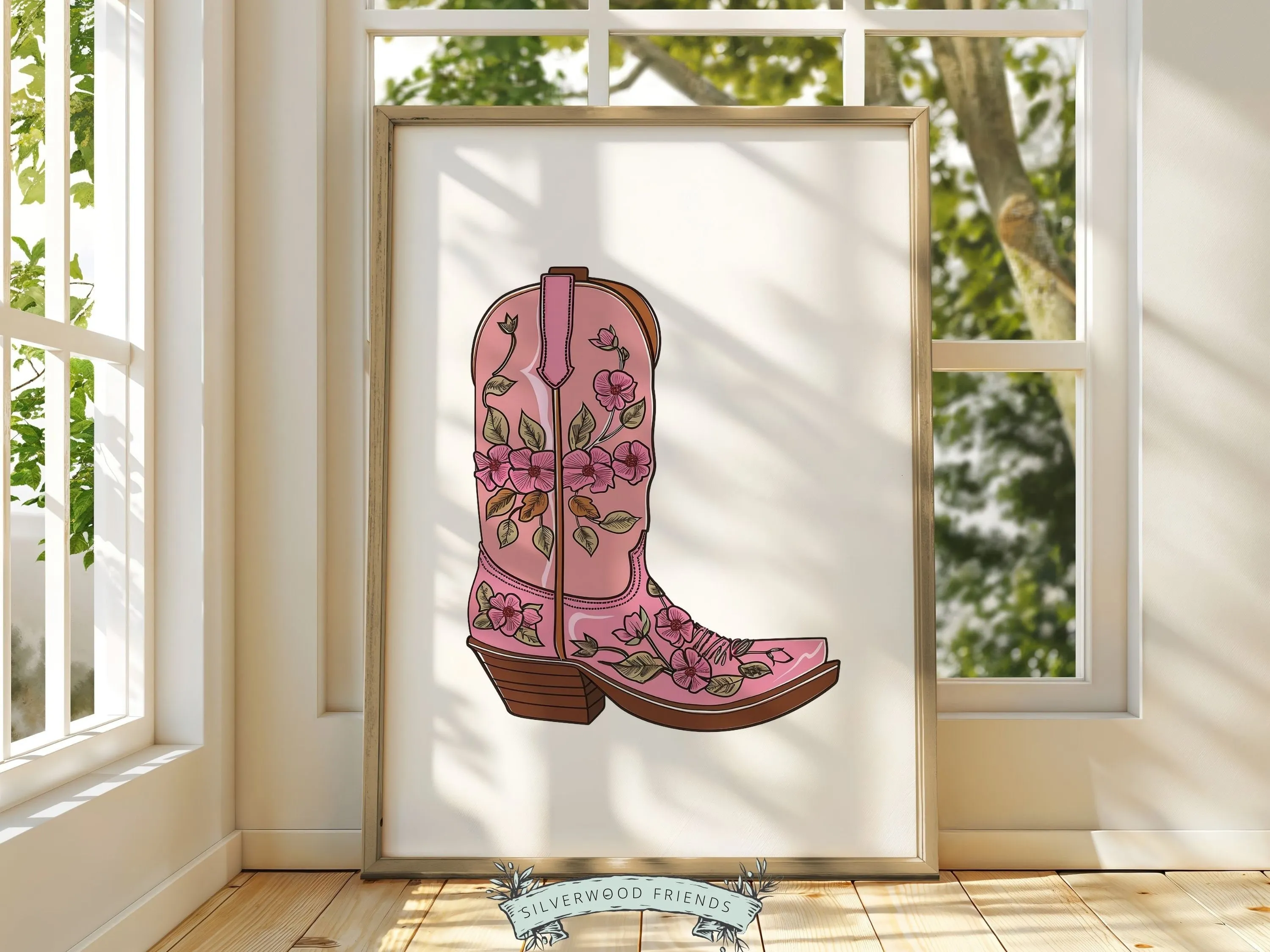 Pink Floral Cowgirl Boot Prints - Set of 6