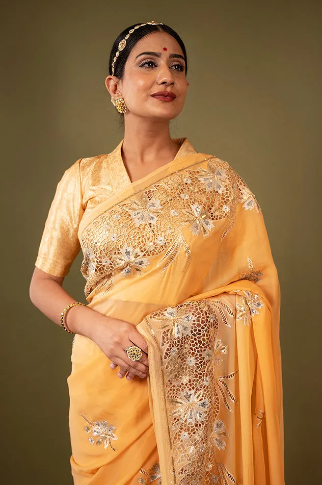 Pistachio Pure Chiffon Cutt Work Saree