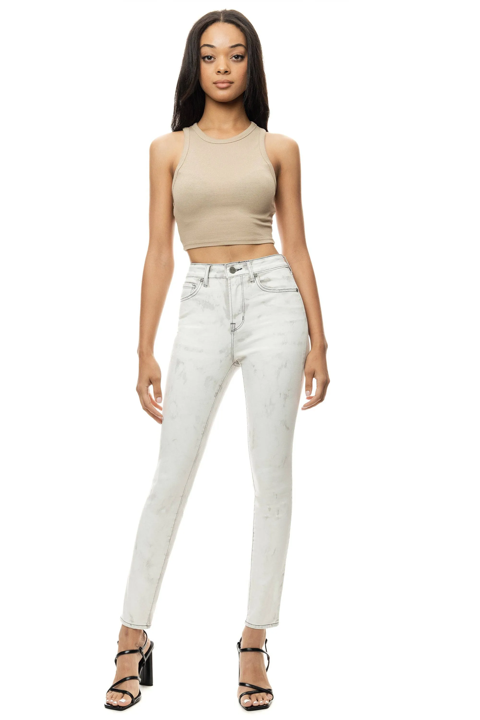 Slit knee Basic Denim Pants - Crystal Grey