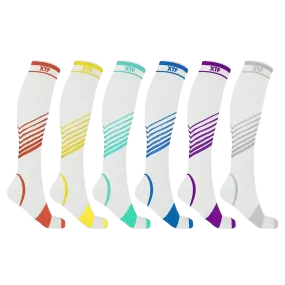 Ultra V-Striped White Edition Knee-High Compression Socks (6-Pairs)