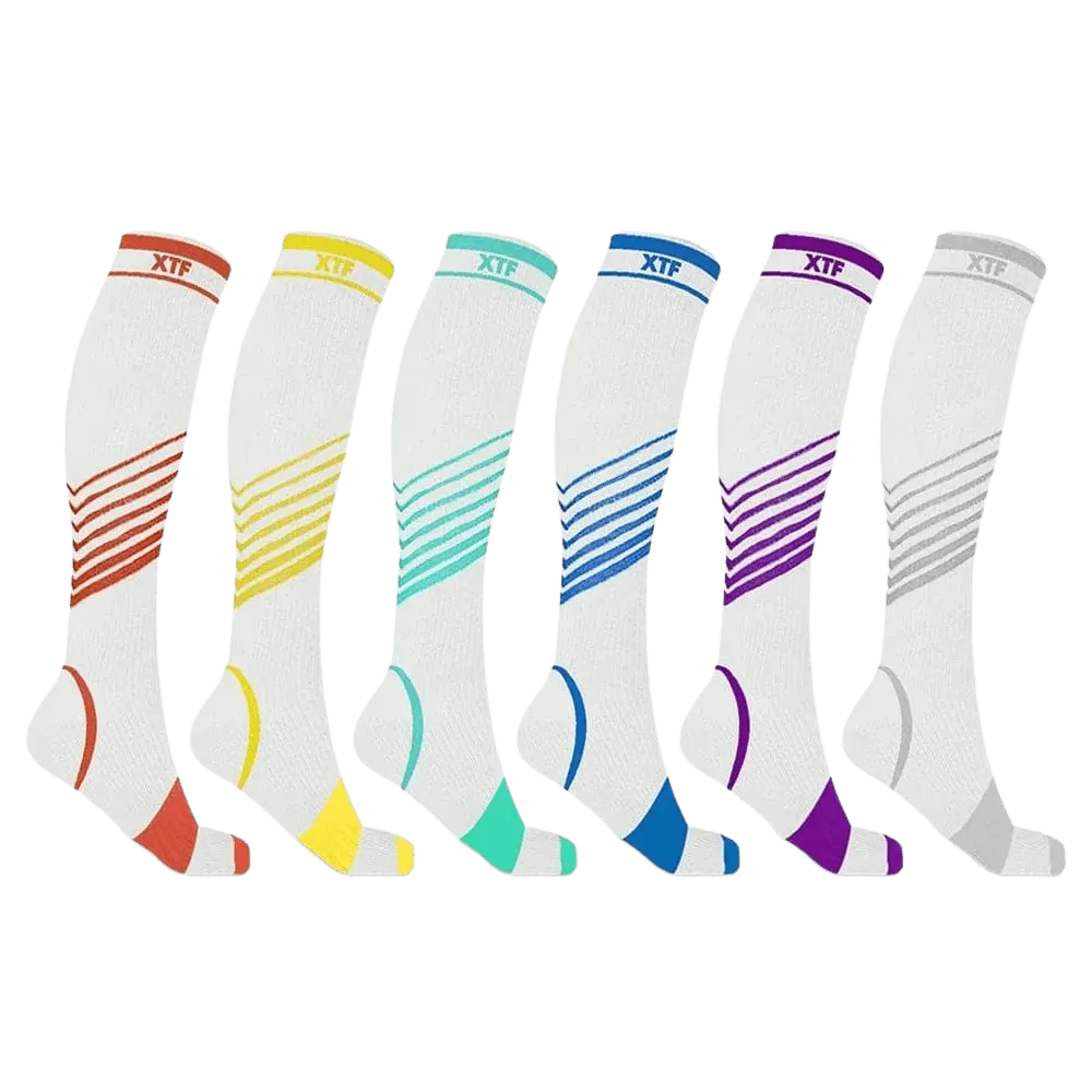 Ultra V-Striped White Edition Knee-High Compression Socks (6-Pairs)