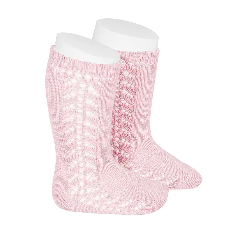 z Condor Socks - Side Openwork Lace Knee High - Pink